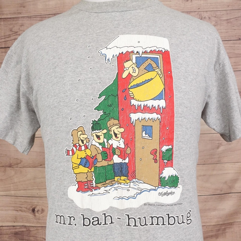Vintage Mr Bah Humbug Shirt L Jim Benton Christmas T-Shirt Single Stitch Dilbert